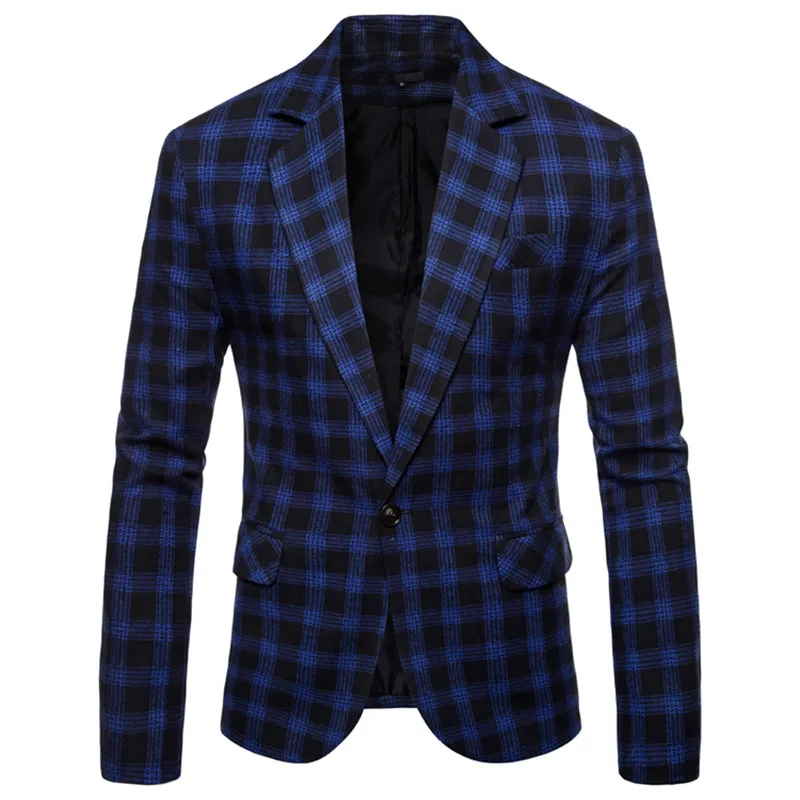 NEGIZBER Brand Fashion Men's Blazer Suits Slim Fit Plaid Single Button Blazer Men Cotton Formal Male Blazers