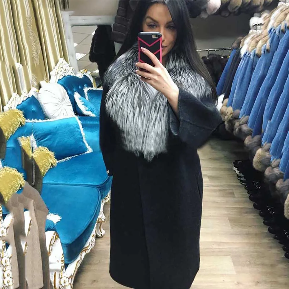 Черная Женская Шуба из натурального меха теплая шуба шерстяной кожи с толстым