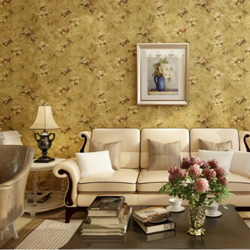 

WELLYU Luxury and non-woven flocking wallpaper bedroom wallpaper pastoral retro decoration TV backdrop papel de parede