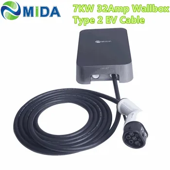 

7KW 32Amp EV Charger Station EVSE Wallbox Electric Car Charger Point with 5Meter IEC 62196 Type 2 EV Charging Plug