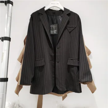 

Women fashion Striped Ruffles Split Big Size Blazer New Lapel Coat Long Sleeve Loose Fit Jacket Fashion winter Autumn Blazers