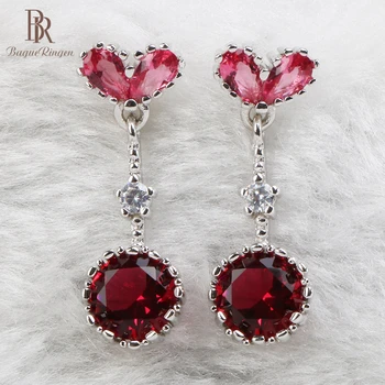 

Bague Ringen classic 925 sterling silver earrings for charm women with red ruby gemstoens women party wholesale gift