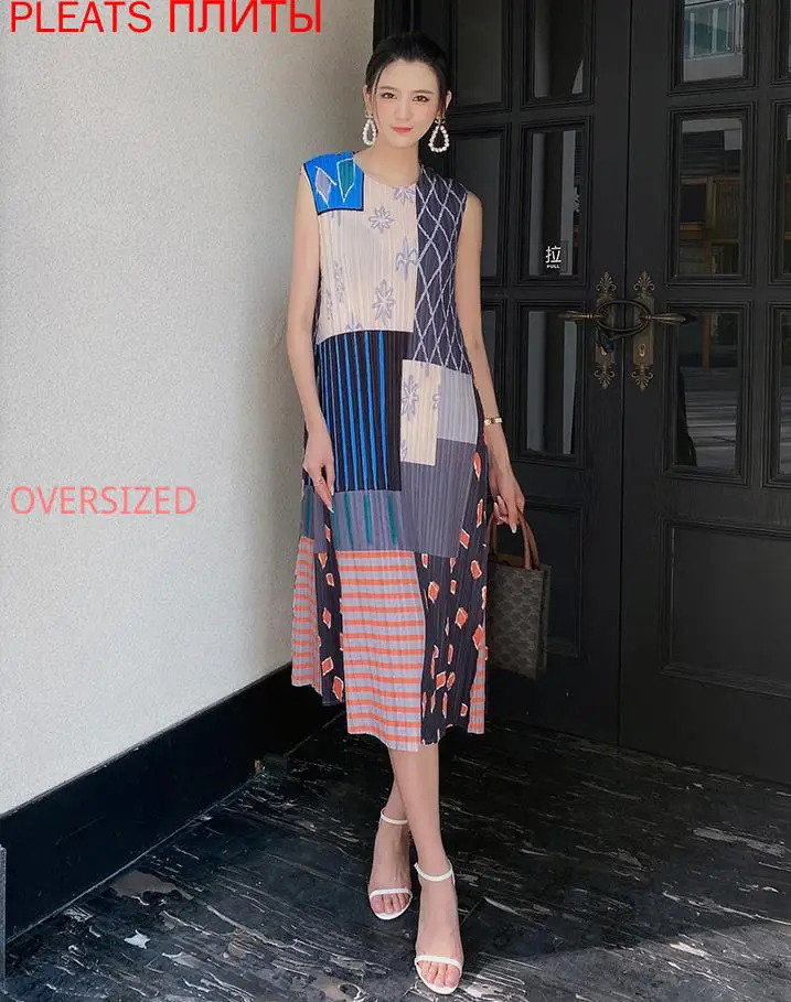 

Miyake Miyake midi dress with Stitching print for women, summer dress