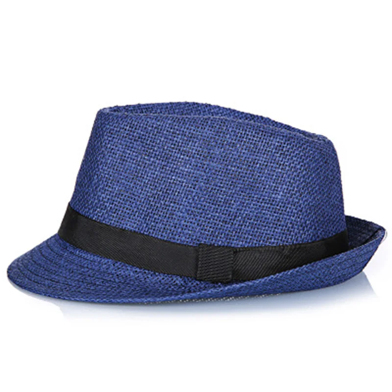 Men's Sun Hat Simple Linen Breathable Refreshing Hat Summer Travel Sunscreen Sun Ribbon Decoration Foldable Straw F58