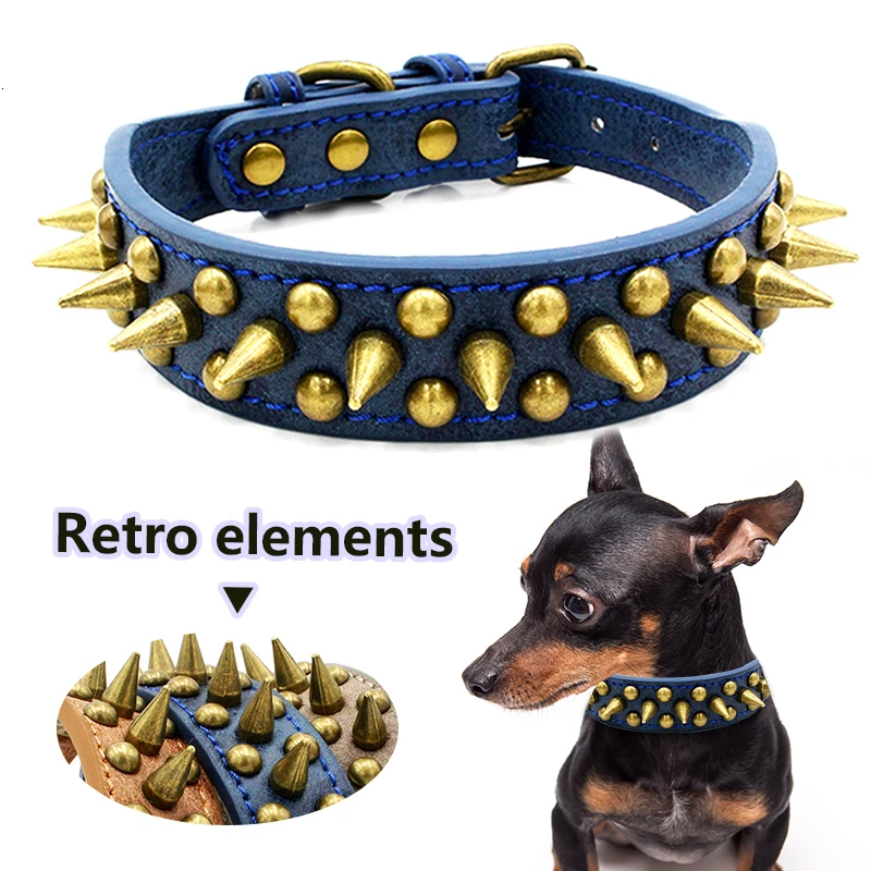 

Retro Elements Dog Collar Pet Rivets PU Leather Material Personalized Product For Dogs Collar Small Medium Large Pitbull Bulldog