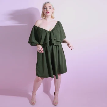 

Plus Size Sexy V-neck Solid Dress Women Dress Summer Style Layer Ruffle Chiffon Short Sundress Elegant Zipper Holiday Vestidos