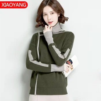 

Knitwear Winter Pullovers Sweaters Women Autumn Turtle Neck Loose Sweater Jumper Female Solid Khaki Chic Sweater Tops XXZ25