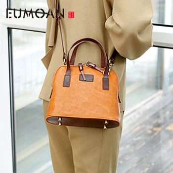 

New handmade leather shell bag female large capacity portable first layer cowhide temperament simple shoulder messenger bag