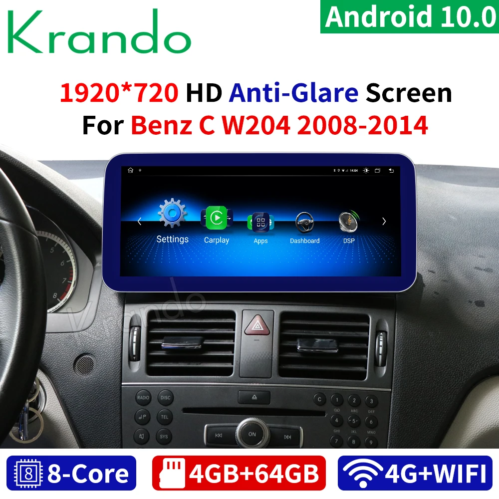 Krando Android 10.0 10.25'' 4G 64G Car Radio For Mercedes Benz C W204 C180 C200 C220 2008-2014 NTG 4.0 4.5 Carplay  LHD RHD