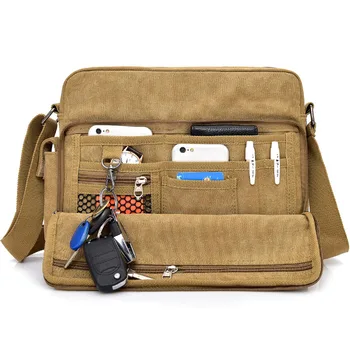 

Men's Canvas Messenger Bag Business Shoulder Cross-body A4 File Package Man Bags Multifunction Unisex Solid Satchels Women Bag