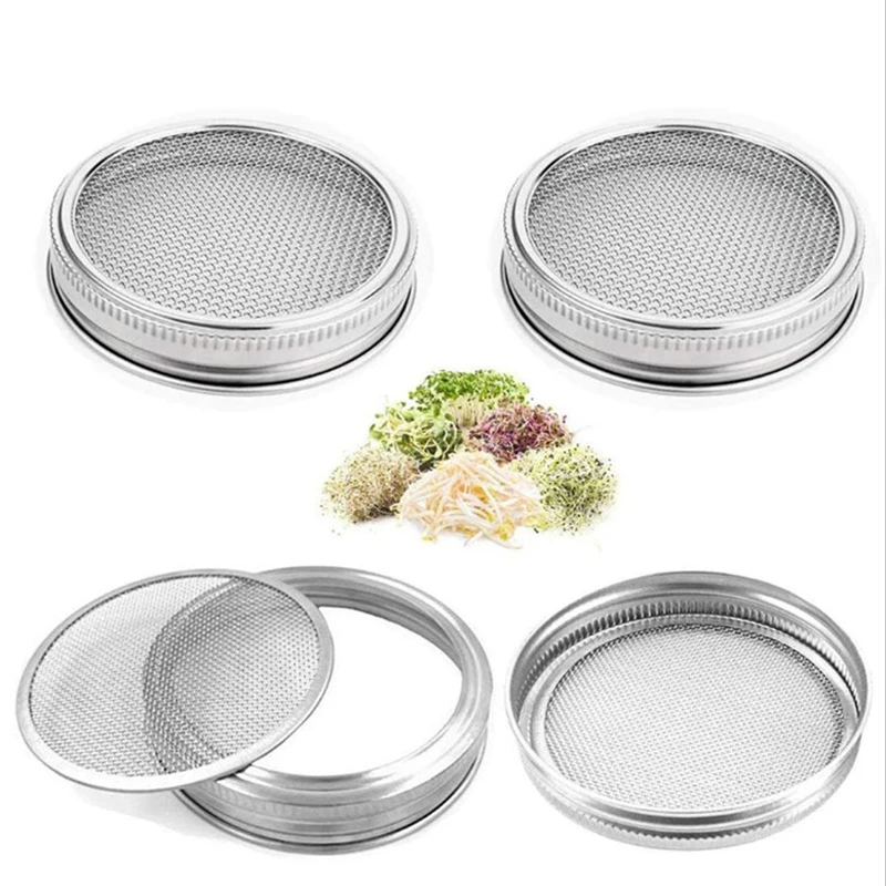 Seed Sprouting Lid Mesh Seed Sprouter Germination Cover Kit Sprouting Mason Jars With Stainless Steel Strainer Lids Germinator