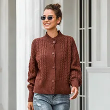 Autumn Winter Thick Warm Women Knitted Cardigan Mujer Half High Collar Single-breasted Women Sweater Coat 2020 Damen Strickjacke