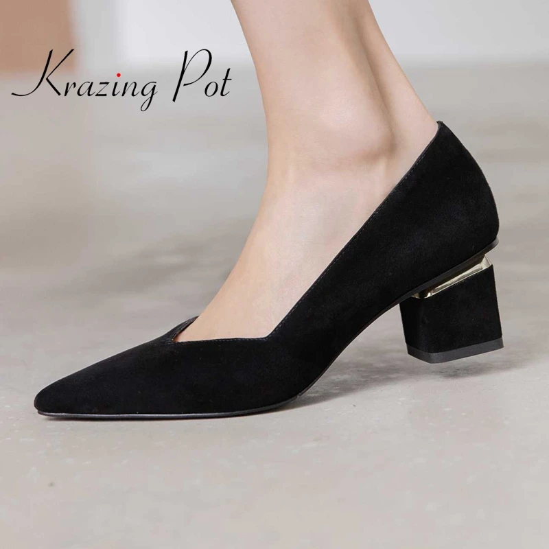 Krazing pot zapatos de tacón alto de de oveja para mujer, tacones de punta estrecha, vestido de belleza Romántica Francesa, tacones poco profundos L02, novedad de Primavera de 2022|Zapatos de tacón