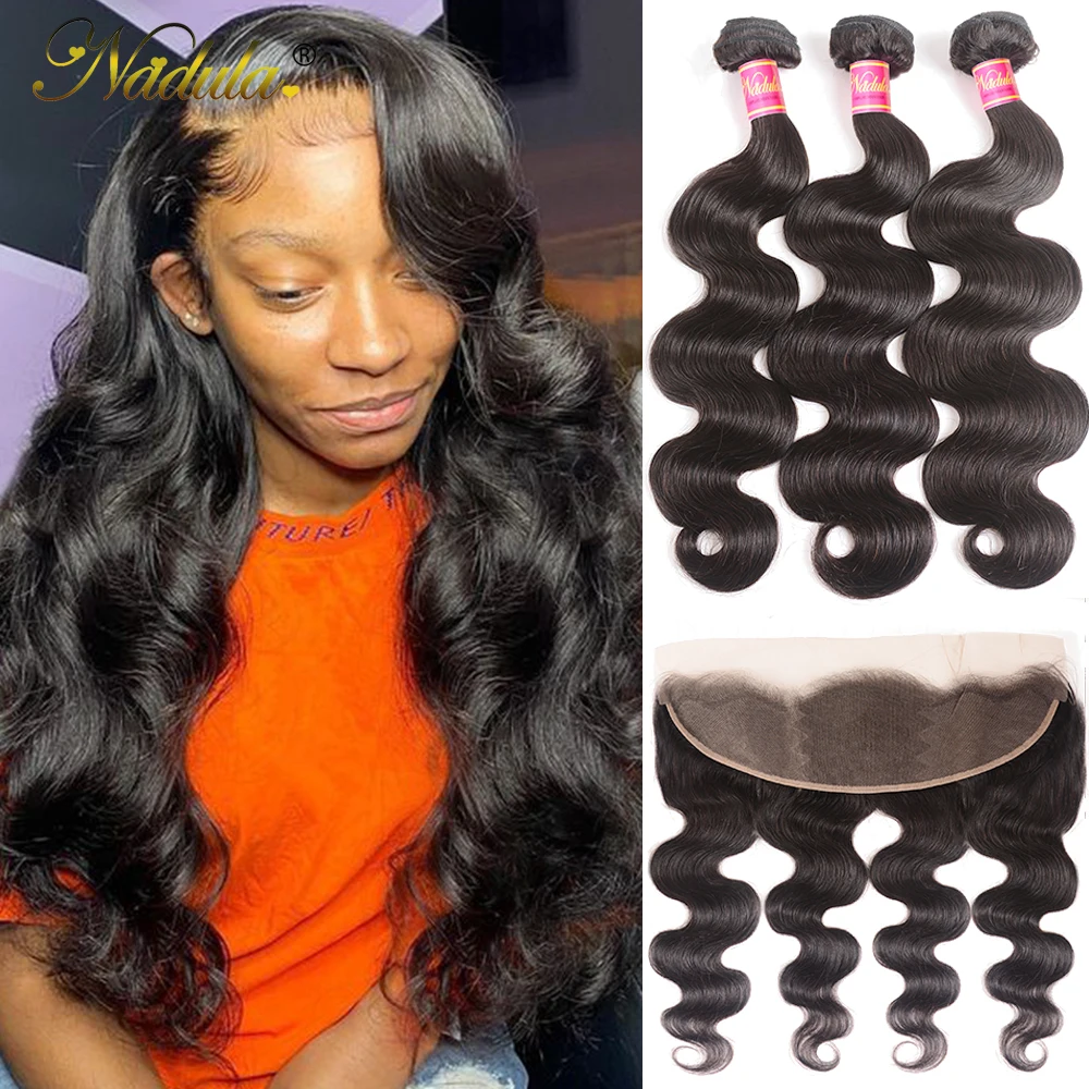 Nadula Super Double Drawn Body Wave Hair With 13×4 Lace Frontal Closure 3 Bundles