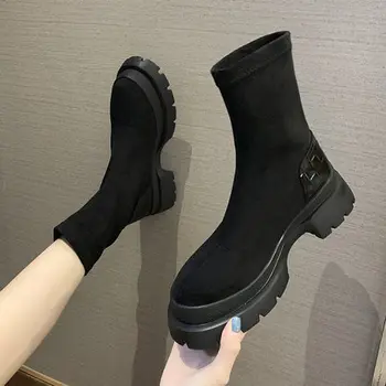 

Martin boots women's 2020 spring and autumn fashion and comfortable platform stitching suede mid-heel plus size women's boots