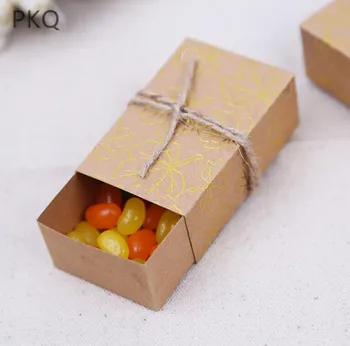 

50pcs Gold Foil Printed Kraft Paper Drawer Boxes Brown Paperboard Packaging Box Handmade Soap Craft Jewel Party Gift Box