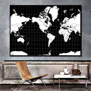 

150x225cm Mercator Projection World Map Aerial View Black And White Plate Map For Home Wall Decor Painting