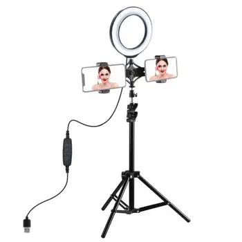 

PULUZ PKT3036 Mobile Phone Live Broadcast LED Ring Fill Light with Tripod Dual Phone Holder Light