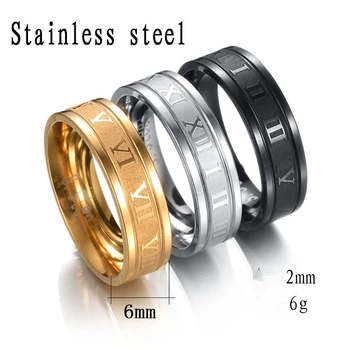 2020 Vintage Roman Numerals Men Rings Temperament Fashion 6mm Width Stainless Steel Rings For Men Jewelry Gift
