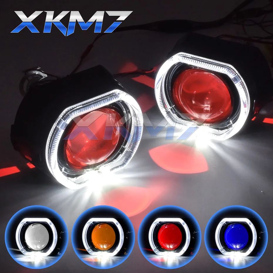 

HID Projector Headlight Bi-xenon Lens Black Square Angel Demon Devil Eyes Running Lights DRL Halo 2.5 Car H1 H4 H7 Lamp Retrofit