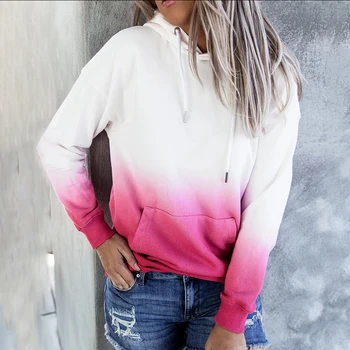 

Hoodies Women Casual Gradient Hoodie Long Sleeve Loose Sweatshirt With Pocket Oversized Drawstring Autumn Winter Clothes