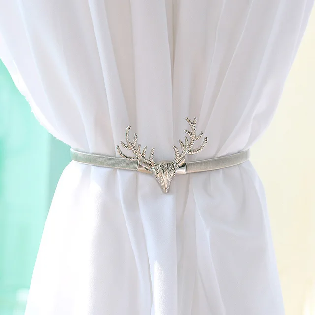⚡️Metal Curtain Clip Tieback Buckle Clips Curtain Holders Golden Silver Color Leaves Bow Elk Buckle Tie Back Curtain Accessories Antlers silver