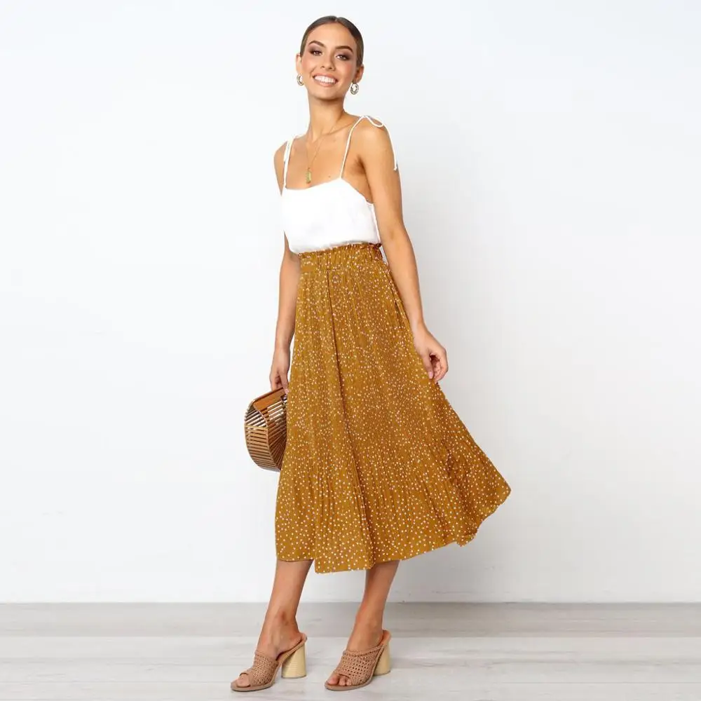 Women Summer Fashion Skirts Party Cocktail Summer Women Dot Printed Skirt High Waist Long Skirt Women Skirts 2019