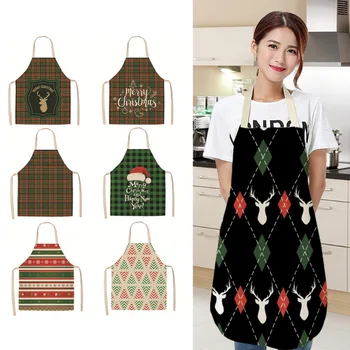 

Merry Christmas Apron Christmas Decorations for Home Kitchen Accessories New Plaid Christmas Series Apron