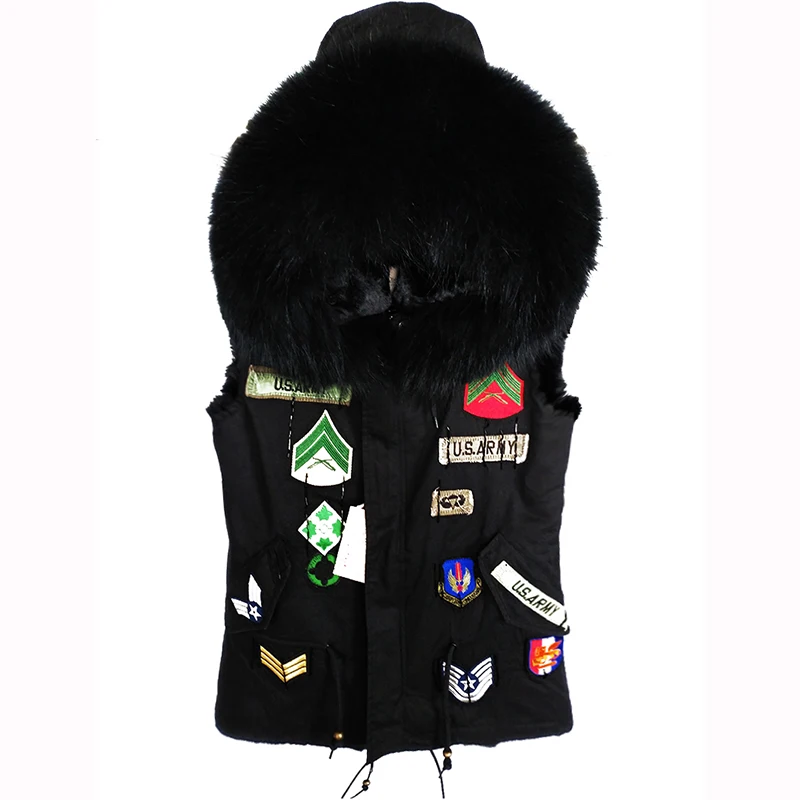 2023Spring and autumn new style embroidered vest fashion hooded jacket, real fur collar fur, European and American ladies jacket