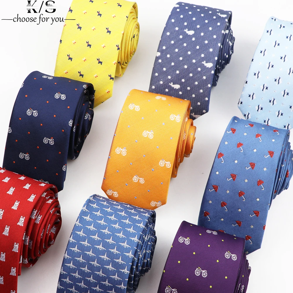 Men's Fashion Skinny Tie 6CM Width Casual Cute Cartoon Bicycle Polyester Necktie Gift Party Wear Business Wedding Accessories