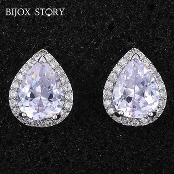 

BIJOX STORY charms earrings 925 sterling silver with water drop shaped AAA zircon gemstones jewelry for female wedding wholesale