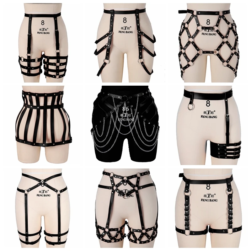 

Black Leather Skirt Strap Garter Belt Sexy Women Suspender Waist Bondage Adjust Dance Festival Body Cage Lingerie Harness Gothic