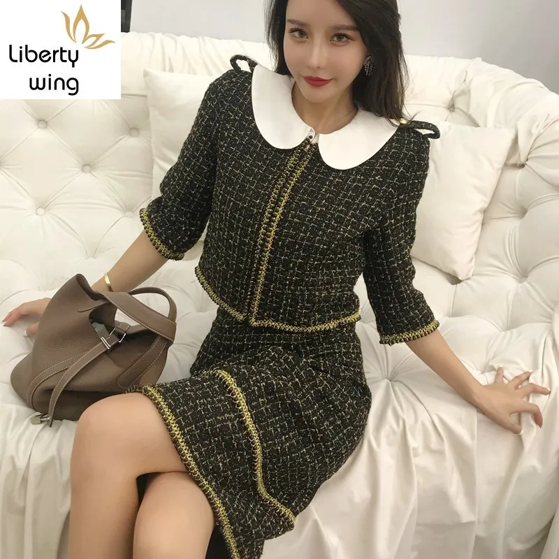 

Женский комплект из двух предметов, короткий твидовый пиджак, пикантное Боди без бретелек, офисный наряд, комбинированный костюм для вечеринки