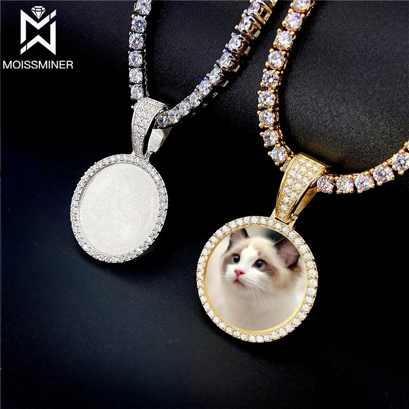 Moissanite Custom Photo S925 Round Customized Pendants Necklaces VVS Real Diamond Iced Out Necklaces For Women Men Jewelry