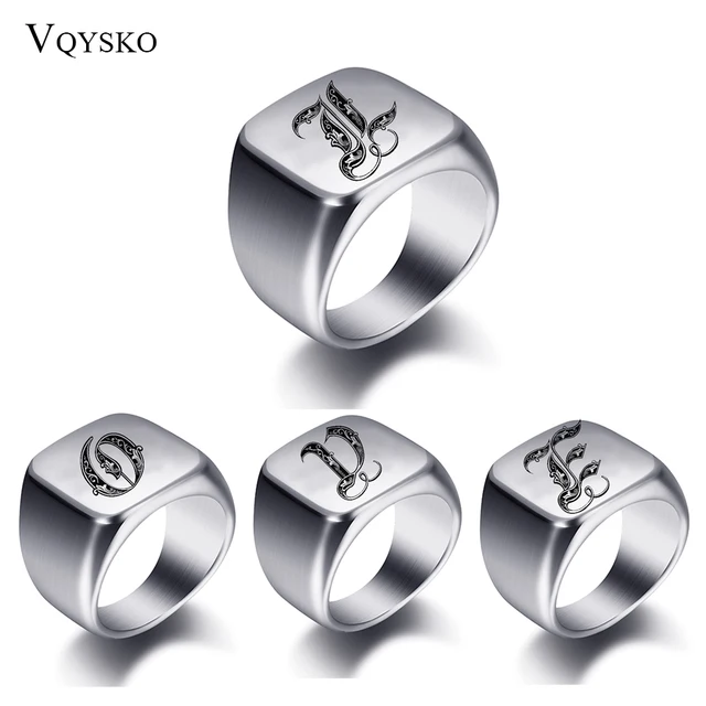 Bagues personnalisées à graver initiale pour hommes, chevalière masculine en acier inoxydable, bijoux vierges, bande, ton argent poli, taille américaine