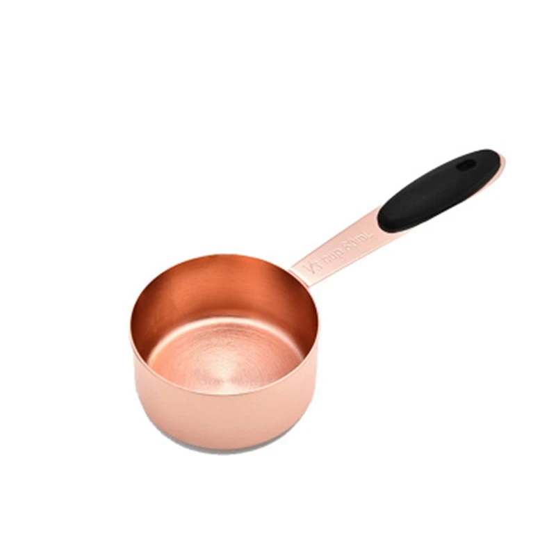US $20.75 Set Of 5 Stainless Steel Acacia Rose Gold Measuring Cups With Wooden Handles Gorgeous And Durable Mirror Polished Suitable Fo