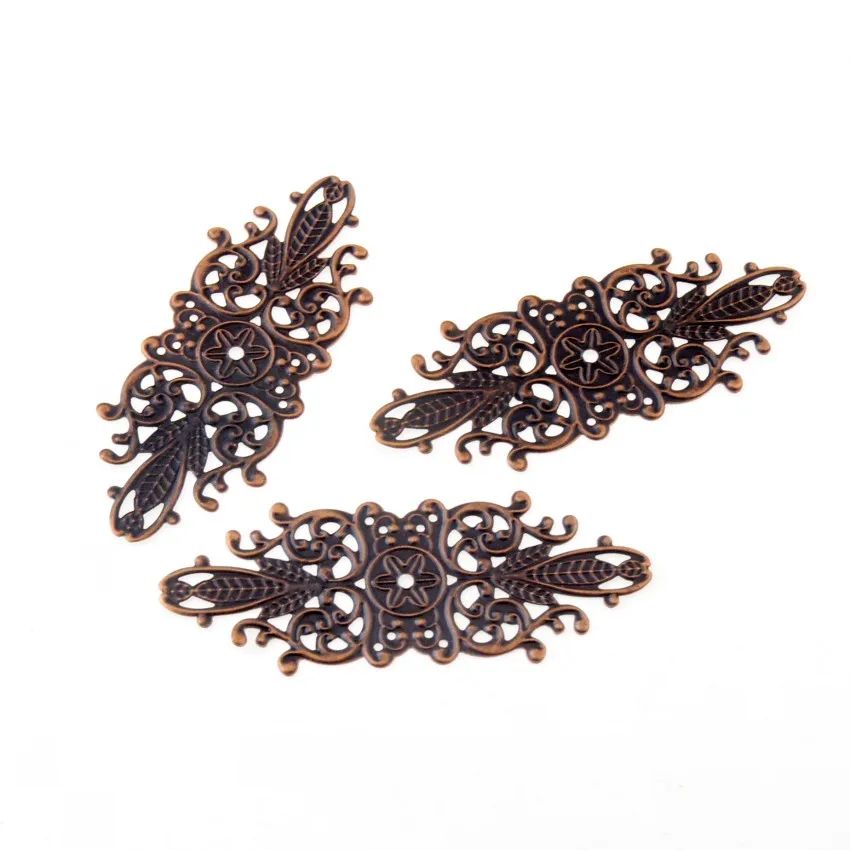Antique Bronze Filigree Flower Wraps Connectors Gift Decoration DIY Embellishments Findings 5Pcs 8.5x3.4cm jewelry making supplies,craft supplies