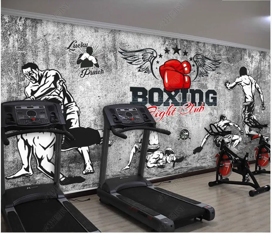 

Custom photo wallpaper for walls 3 d Gym mural Modern cement wall boxing fighting wrestling gym tooling background wall papers