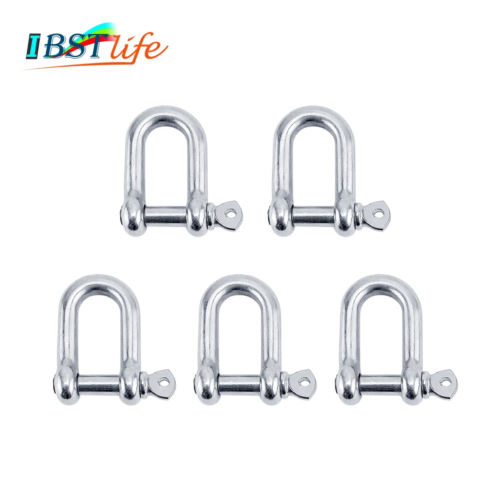 

5X Stainless Steel 304 Staples Carabiner D Bow Shackle Clasp For Key Ring Keychain Hook Screw Joint Connector Buckle Boat Marine