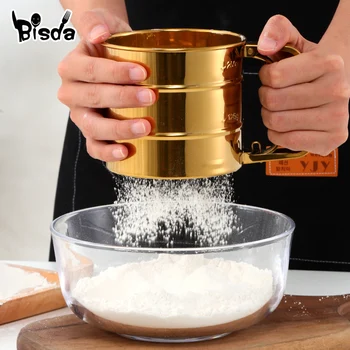 

Stainless Steel Sieve Cup Mesh Flour Sifter Baking Tools Round Powder Sieve With Scale Cakes Decorating Pastry Utensils Bakeware