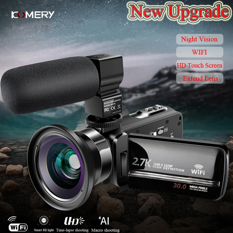  KOMERY Video Camera 3000W Pixel 16X Digital Zoom 3.0 Inch Touch Screen Support WIFI With Wide-angle