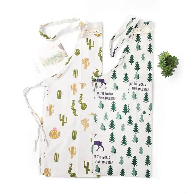 Cactus Cooking Resturant Kitchen Women Apron tablier cuisine Tree Home Printed Pocket Gift Baking Coffee bib