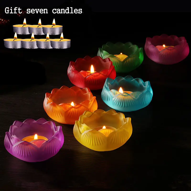 

7pcs Set Lotus Butter Lamps Holder Candlestick Temple Shrine Worship Artifact Lucky Home Decoration Glass Bowl Ornaments