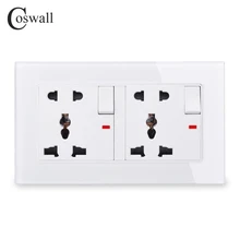 COSWALL стеклянная панель 2 банды 13A универсальная 5 Отверстие переключаемая розетка с неоновым заземлением с детская защита для двери Серии C1