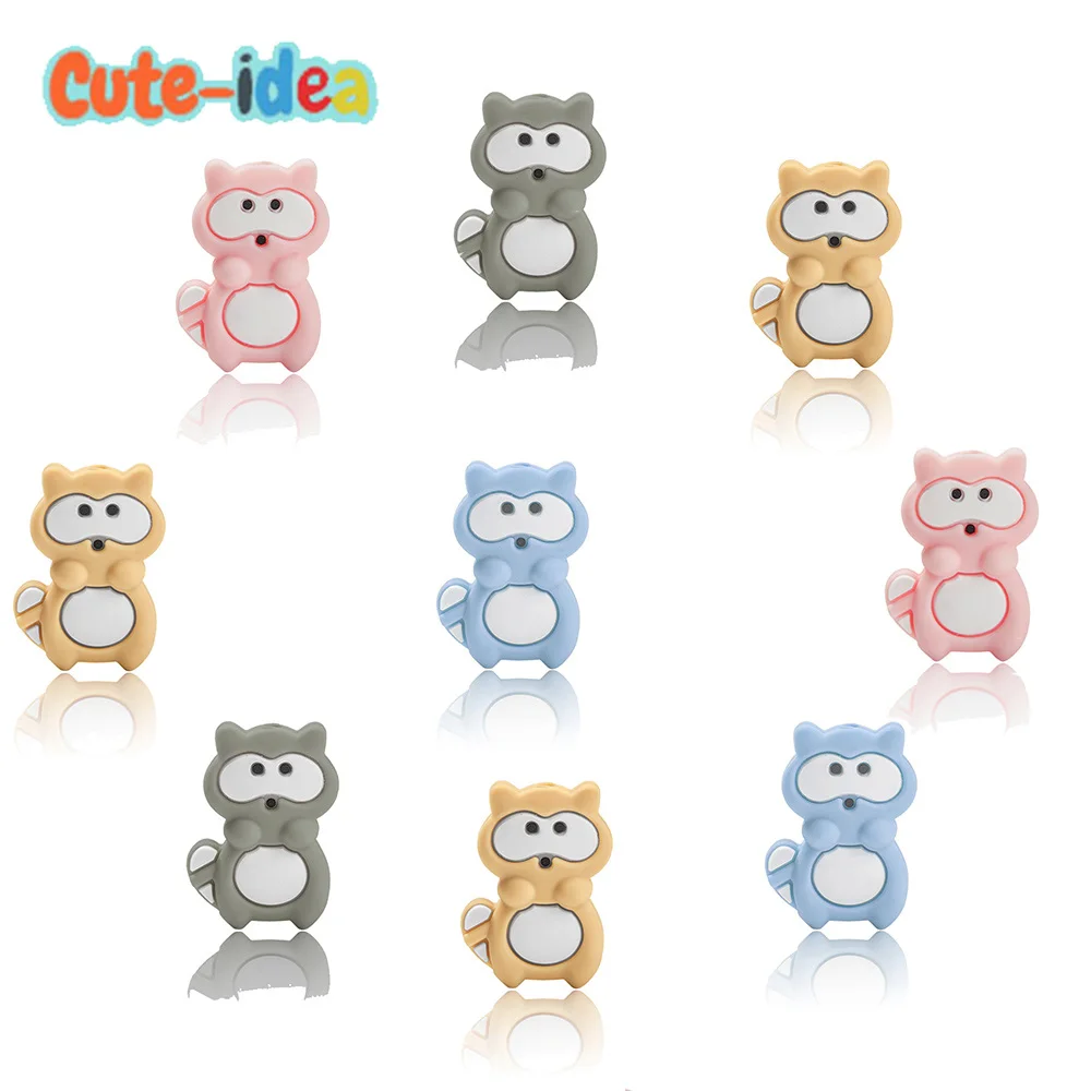 

Cute-idea 10pcs Silicone Mini Raccoon Teether for teeth Nursing Pacifier Accessories Food Grade For Baby Toys DIY Bracelet