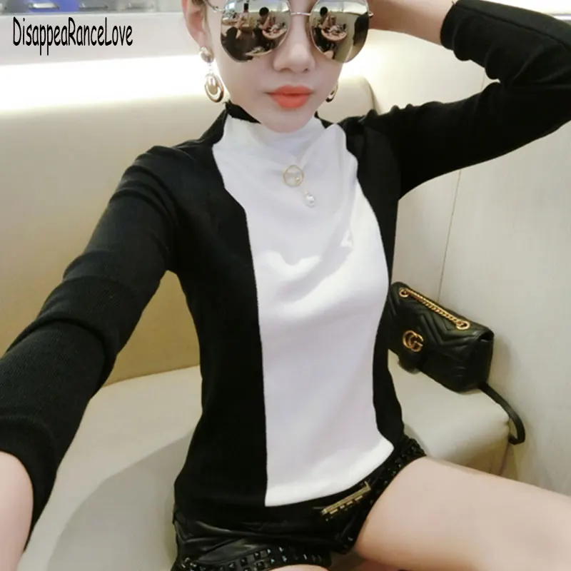 

Patchwork Sweater Turtleneck Women Wool Blends Sweater Woman Pullover Sweaters Female Patchwork Women Cashmere Sweaters Fashion