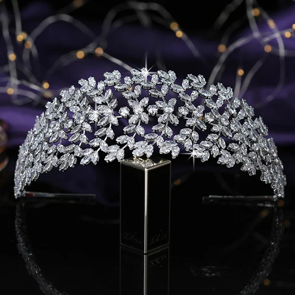 white gold Корона HADIYANA листья дизайн трендовые женские свадебные аксессуары для волос вечерние диадемы и короны Циркон BC5508 Корона принцесса - Окраска металла: white gold