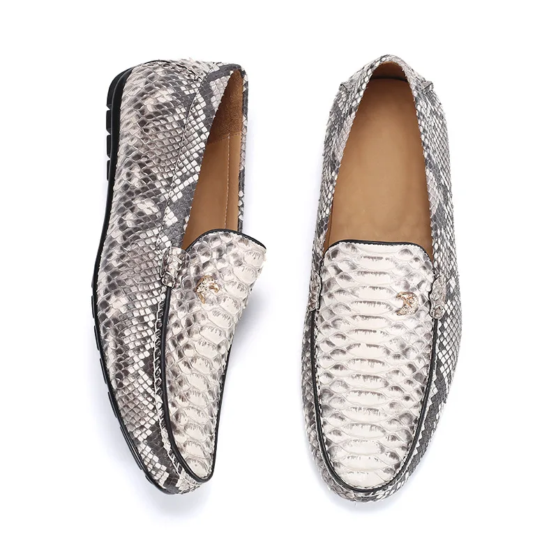 2019 Men Shoes Brand real genuine python skin Casual Driving Dress Shoes Men Loafers Moccasins Italian Shoes for Men Flats
