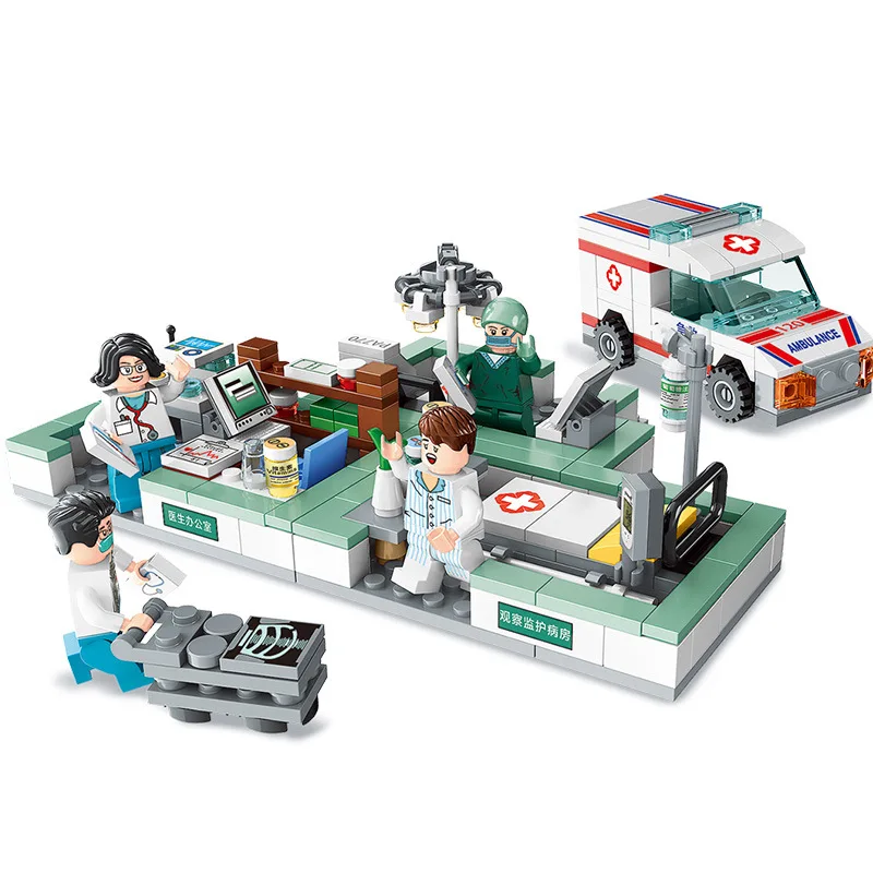 

414Pcs 4 in 1 Medical Assistance Building Blocks Ambulance Doctor DIY Educational Model Toys For Children Action Figure