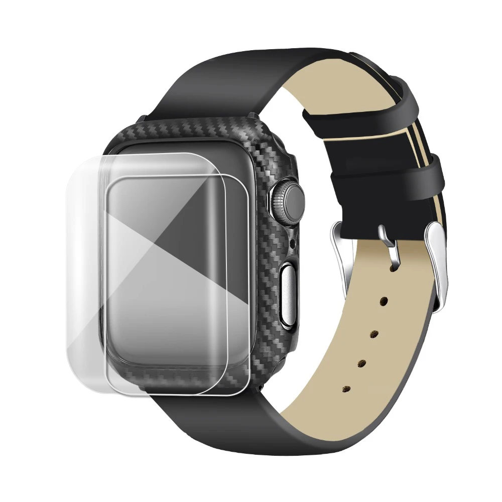 Чехол для Apple Watch 5 4 3 Case iwatch 5 4 3 44 мм 40 мм 42 мм 38 мм и стеклянный защитный бампер Углеродные часы аксессуары